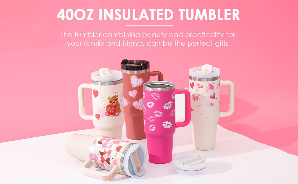 40 oz Insulated Travel Tumbler with Handle & Straw
