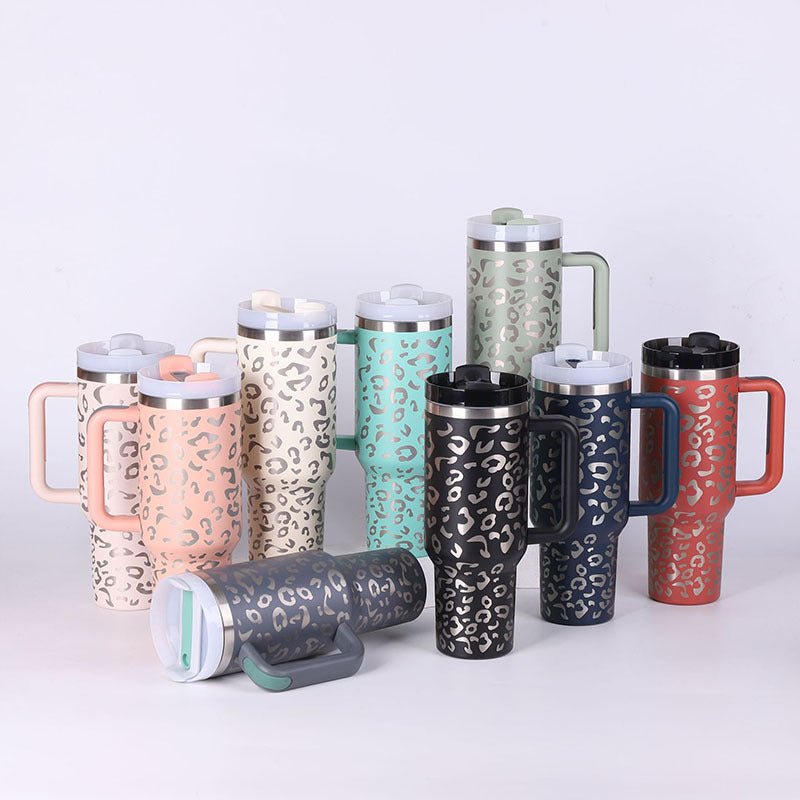 40 oz Insulated Travel Tumbler with Handle & Straw