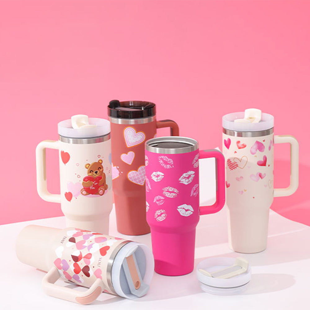 40 oz Insulated Travel Tumbler with Handle & Straw