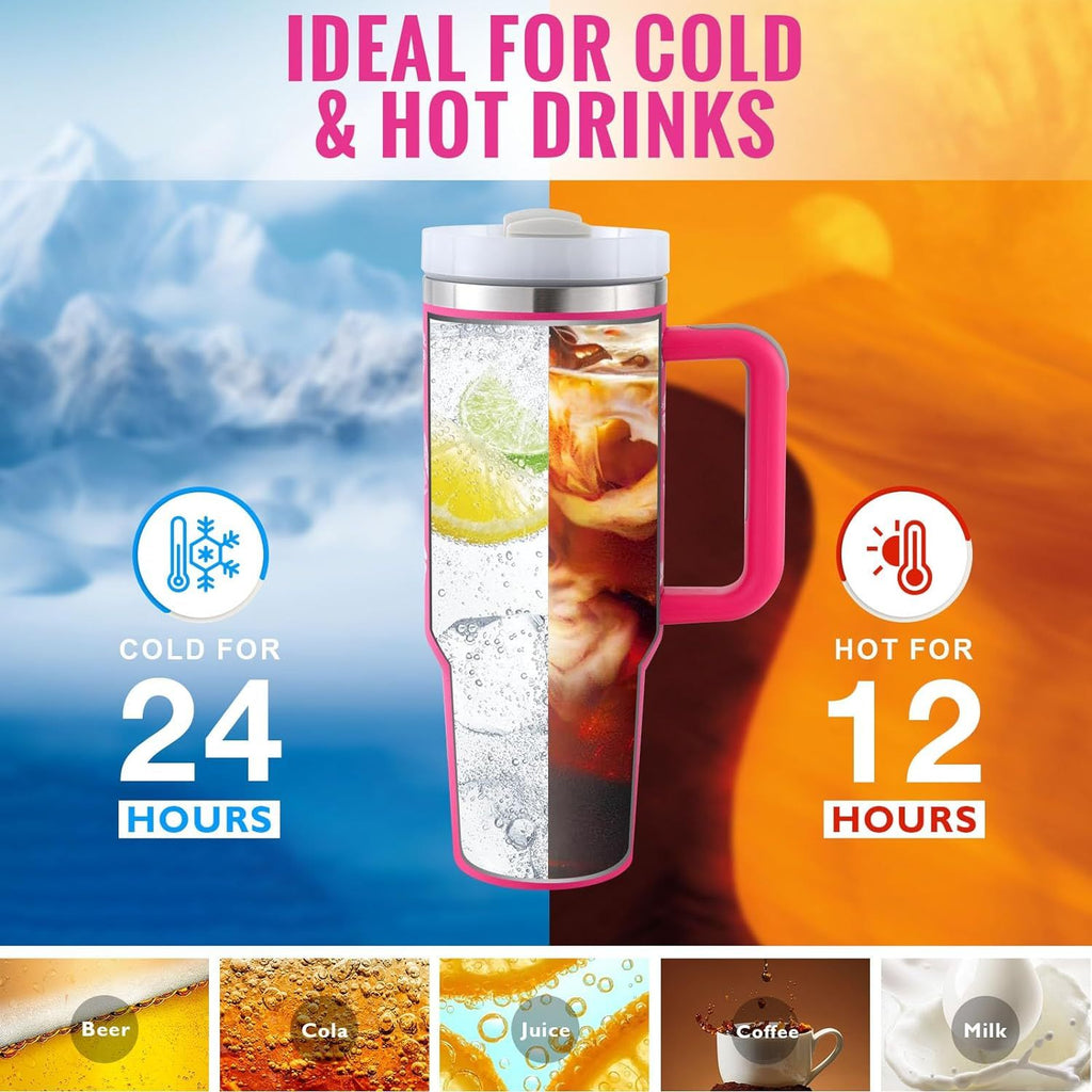 40 oz Insulated Travel Tumbler with Handle & Straw