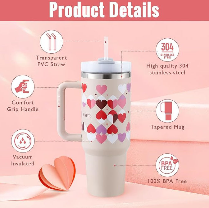 40 oz Insulated Travel Tumbler with Handle & Straw